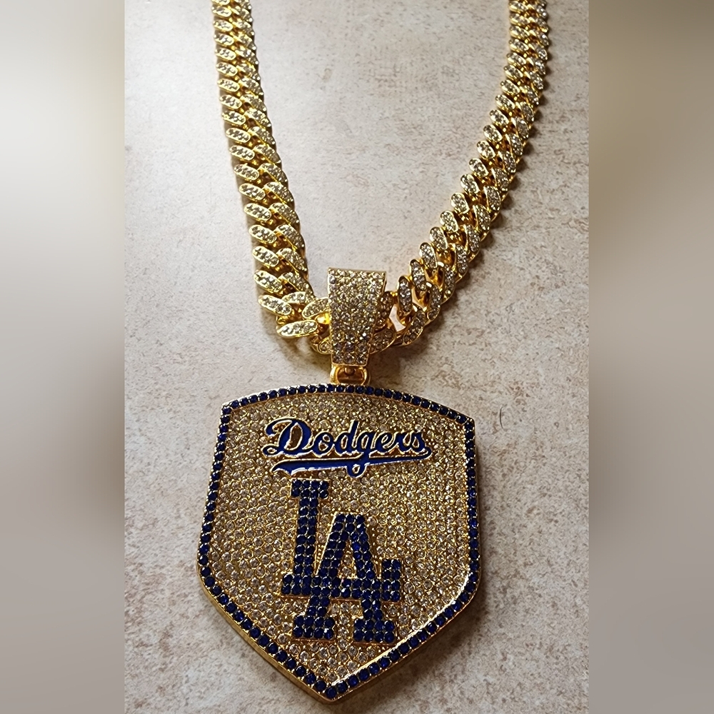 New LA Dodgers Baseball iced cuban chain necklace 20" MANY other teams avail…